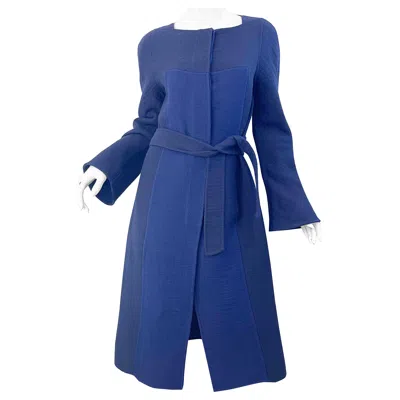 Pre-owned Marc Jacobs 2000s Size 8 Navy Blue Wool Belted Color Block Y2k Jacket Coat