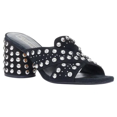 Pre-owned Marc Jacobs 2017 Aurora Black Suede Dome Studded Crossover Block Heel Mules Eu37