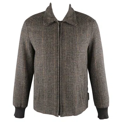 Pre-owned Marc Jacobs 42 Grey & Black Plaid Wool Bomber Jacket In Gray