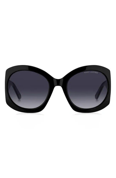 Marc Jacobs 56mm Gradient Rectangular Sunglasses In Black Gold/ Grey Shaded