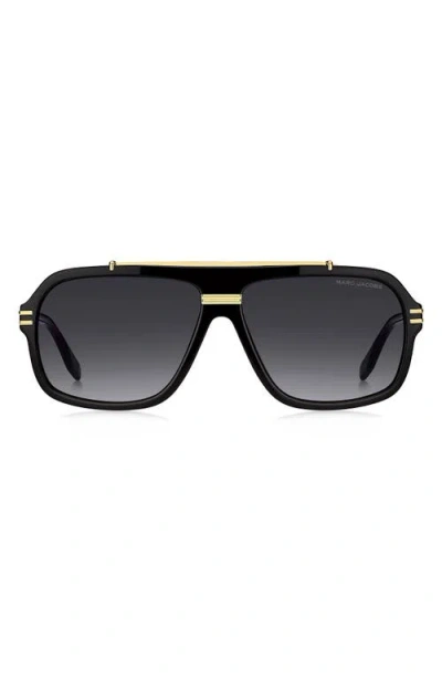 Marc Jacobs 58mm Gradient Flat Top Rectangular Sunglasses In Black Gold/dark Grey Sf