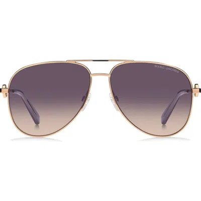 Marc Jacobs 59mm Gradient Aviator Sunglasses In Gold Lilac/grey Fuchsia