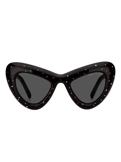 Marc Jacobs 798 Crystal-embellished Cat-eye Sunglasses In Black