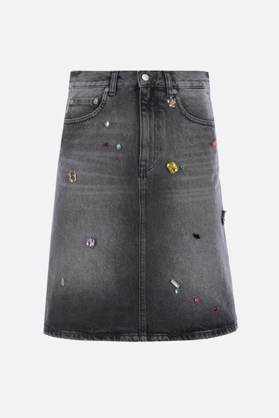MARC JACOBS A-LINE DENIM SKIRT WITH CRYSTALS