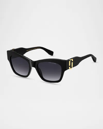 Marc Jacobs Acetate Rectangle Sunglasses In Black