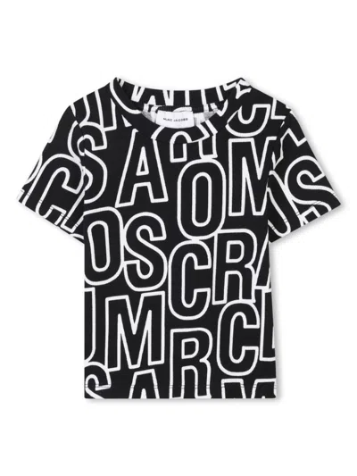 Marc Jacobs Kids' All-over Logo Print T-shirt In Black