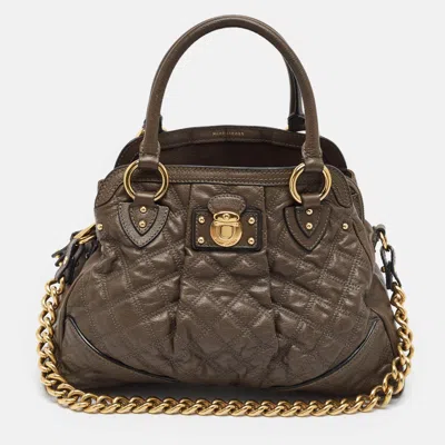 Pre-owned Marc Jacobs Alyona Dark Beige Quilted Leather Satchel In Sand