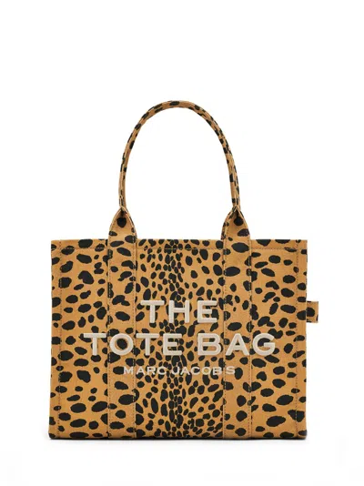 Marc Jacobs Animal Print Cotton Tote Bag With Embroidered Logo In Brown