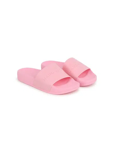 Marc Jacobs Kids' Aqua Logo-debossed Slides In Pink
