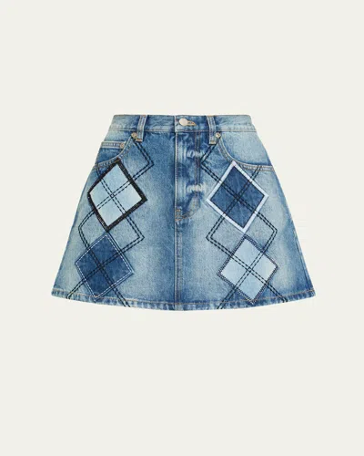 MARC JACOBS ARGYLE PATCHWORK DENIM MINI SKIRT