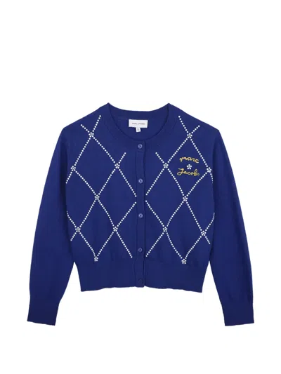 Marc Jacobs Kids' Argyle-pattern Embroidered Cardigan In Blue