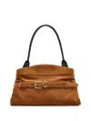 Marc Jacobs Dakota Suede Shoulder Bag With Buckle Straps In Brown