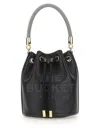 Marc Jacobs The Leather Bucket Black Handbag With Drawstring And Front Logo In Hammered Leather In Black