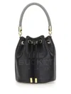 Marc Jacobs The Leather Bucket Black Handbag With Drawstring And Front Logo In Hammered Leather In Black