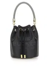 Marc Jacobs The Leather Bucket Black Handbag With Drawstring And Front Logo In Hammered Leather In Black