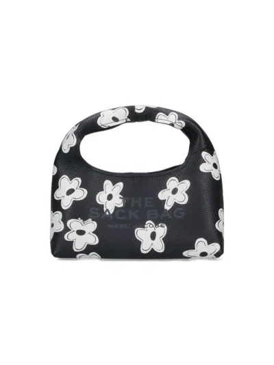 Marc Jacobs Flower Print Leather Mini Sack In Black