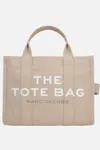 Marc Jacobs The Large Tote Beige Shoulder Bag With Contrasting Logo Print In Cotton Black Woman In Neutral