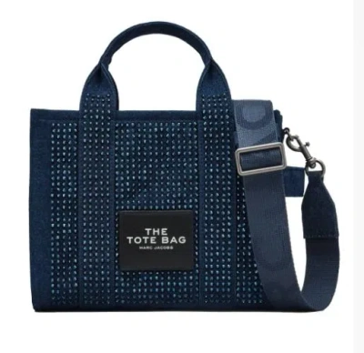 Marc Jacobs The Crystal Denim Small Tote Bag In Dark Wash