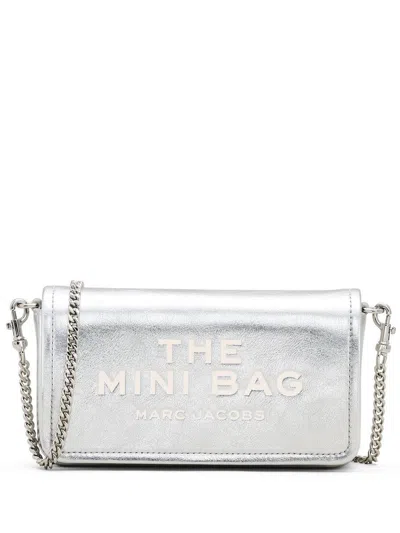 Marc Jacobs 'the Metallic Leather Chain Mini Bag' Crossbody Bag In Silver