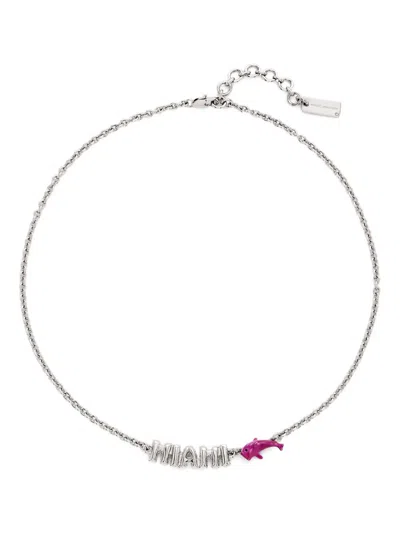 Marc Jacobs Balloon-lettering Dolphin-detail Necklace In Silver