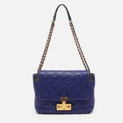 Pre-owned Marc Jacobs Baroque Blue Quilted Leather Flap Shoulder Bag