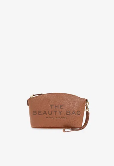 Marc Jacobs Beauty Pouch Bag In Pebbled Leather In Brown