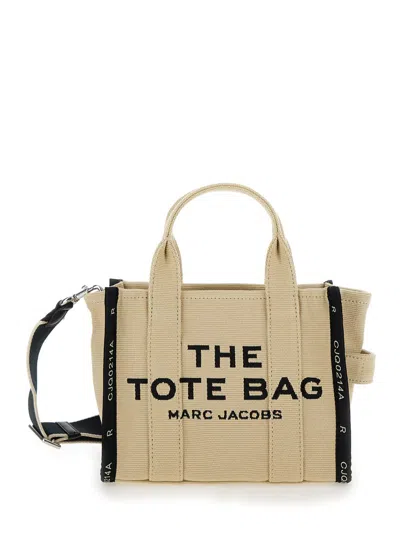 Marc Jacobs Beige Handbag With Jacquard Logo In Cotton Blend Canvas Woman