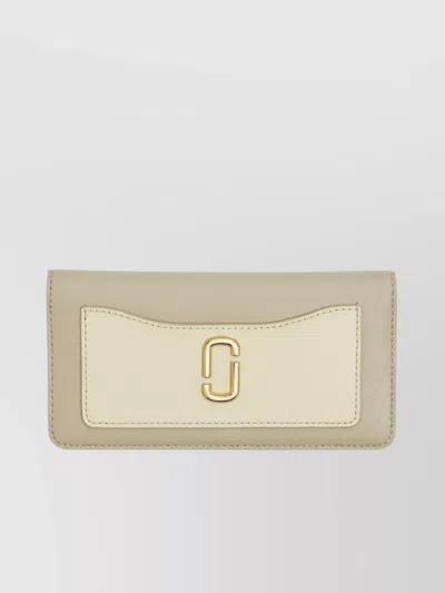 Marc Jacobs Beige Leather Bi-fold Wallet With Foldover Top In Neutral