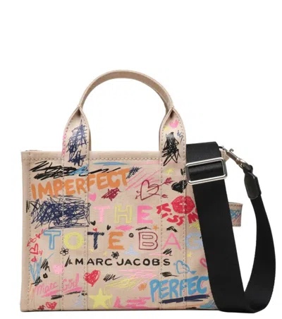 MARC JACOBS WOMEN BEIGE PUNK SCRIBBLE SMALL TOTE, ONESIZE LUXURY TOTES FOR WOMEN DARVEYS