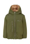 Marc Jacobs Beige Reversible Down Jacket For Boy With Logo In Green