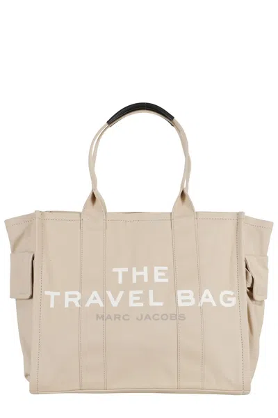 Marc Jacobs Beige Travel Tote With Dual Handles And Logo In Neutral