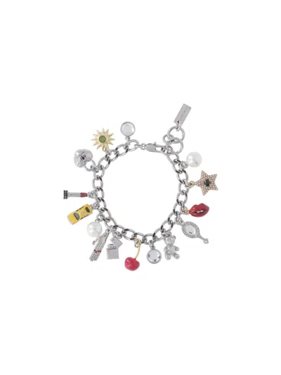 Marc Jacobs Bijou Earrings With Cubic Zirconia, Glass, Brass & Epoxy In Silver