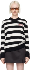 Marc Jacobs Pullover The Striped Brushed Logo Sweater In Black