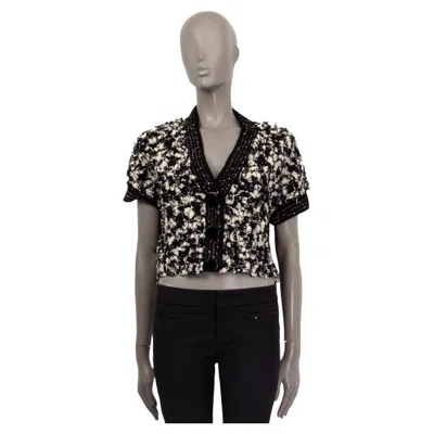 Pre-owned Marc Jacobs Black & White Wool Sequin Embellished Short Sleeve Cropped Jacket M