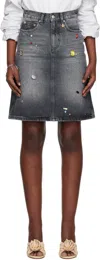 Marc Jacobs Midi Denim Skirt With Back And Front Pockets In 011 Bleached Black