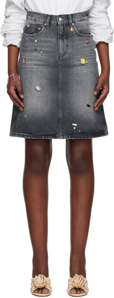 MARC JACOBS BLACK GEM A-LINE DENIM MIDI SKIRT