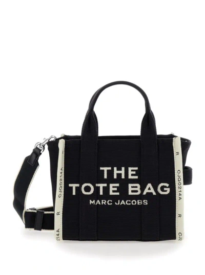 Marc Jacobs Black Handbag With Jacquard Logo In Cotton Blend Canvas