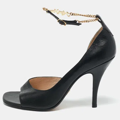 Pre-owned Marc Jacobs Black Leather Logo Ankle Chain Strap Sandals Size 40