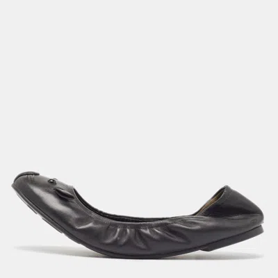 Pre-owned Marc Jacobs Black Leather Mouse Scrunch Ballet Flats Size 40