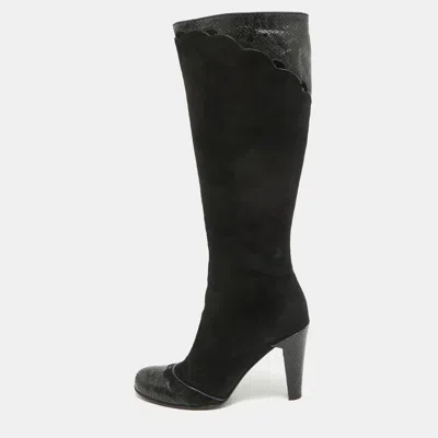 Pre-owned Marc Jacobs Black Python Embossed Leather And Suede Knee High Boots Size 39.5