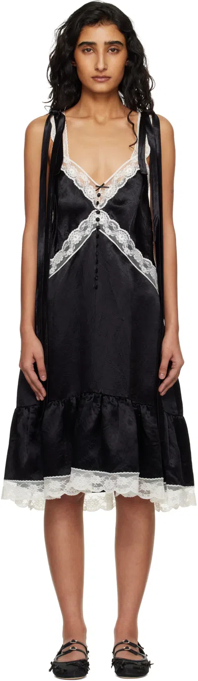 Marc Jacobs Black Satin Lace Slip Midi Dress