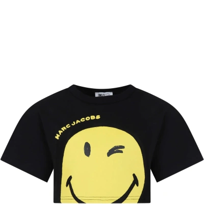 Marc Jacobs Kids' Black T-shirt For Girl With Smiley And Logo In Nero