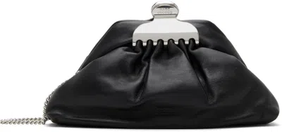 Marc Jacobs Claw Clip Small Black Clutch With Chain Strap And Clasp Detail In Leather Woman