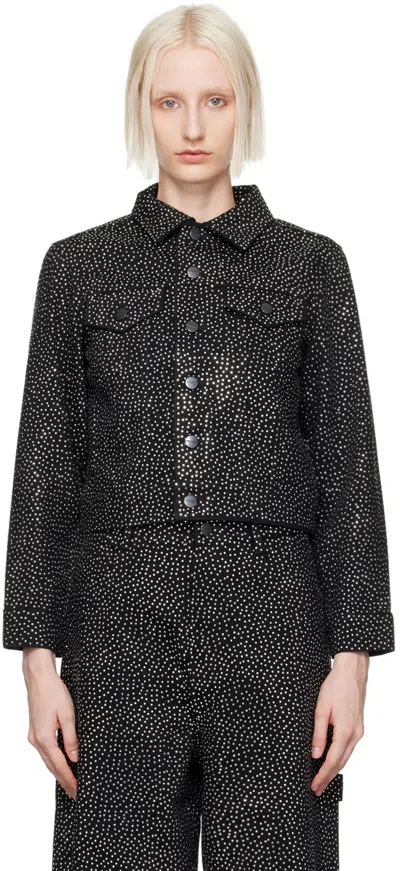 MARC JACOBS BLACK 'THE GLAM STUDS SHRUNKEN' DENIM JACKET