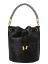 Marc Jacobs The Leather Bucket Black Handbag With Drawstring And Front Logo In Hammered Leather In Black