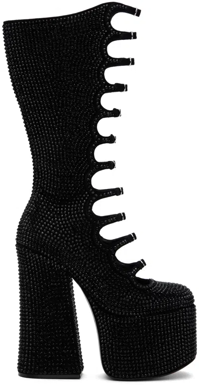 Marc Jacobs Black 'the Rhinestone Kiki Knee-high' Tall Boots In 006 Black/black
