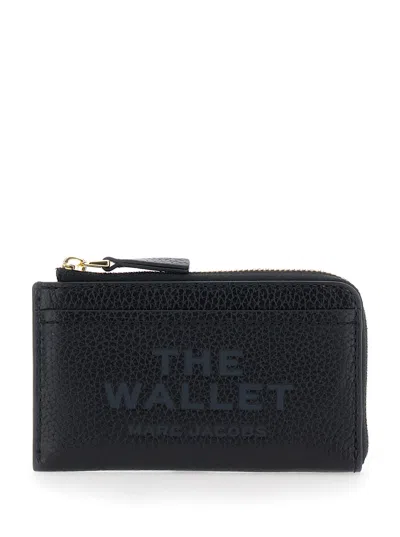 Marc Jacobs Black Wallet With Logo Detail And Snap Hook In Grained Leather Woman