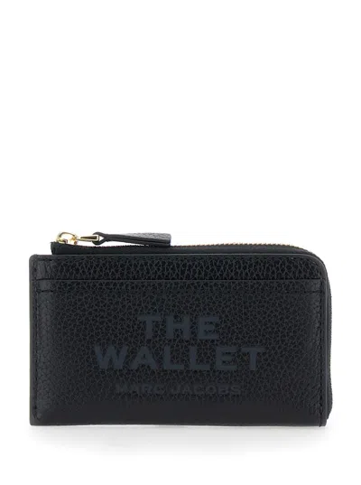 MARC JACOBS BLACK WALLET WITH LOGO DETAIL AND SNAP HOOK IN GRAINED LEATHER WOMAN
