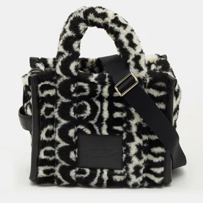 Pre-owned Marc Jacobs Black/white Monogram Faux Fur Medium The Teddy Tote
