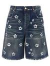 Marc Jacobs Sequin Daisy Wide Leg Bermuda Shorts In Blue